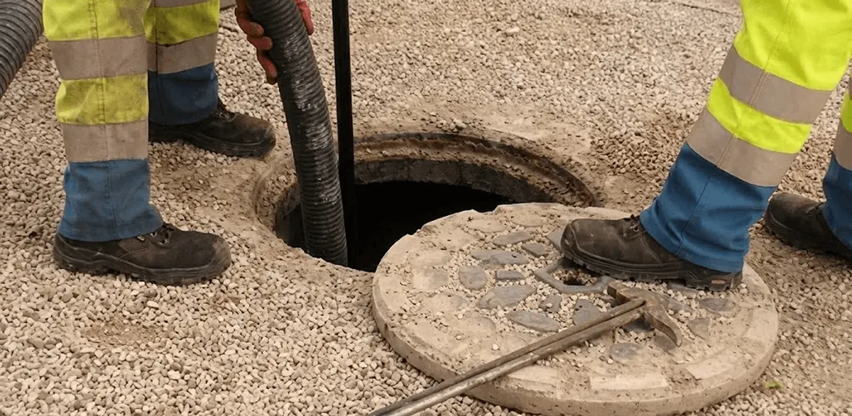 Drain cleaning crew clearing a sewer access point with professional equipment in Fort Wayne, IN